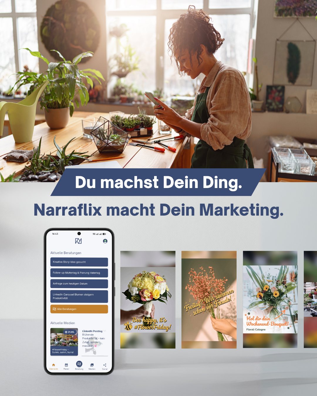 Floristik und lokales Geschäft mit Social-Media-Beispielen